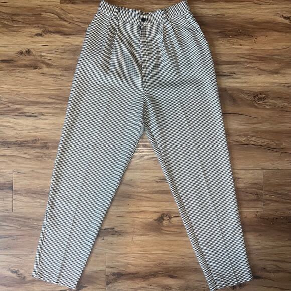 Vintage 35th & 10th Houndstooth Print Brown Black Cream High Rise Dress Pants 9 - Picture 1 of 8